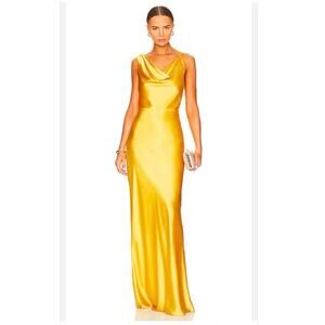 Veronica Beard Women’s Sanderson Dress Bright Sunset Yellow Silk Cowl neck Dress